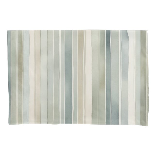 Teal Blue Sage Green Cream Distressed Stripe Pillow Case (Front)
