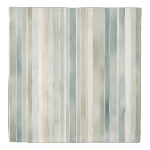 Teal Blue Sage Green Cream Distressed Stripe Queen Duvet Cover