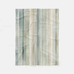 Teal Blue Sage Green Cream Distressed Stripe Small Fleece Blanket