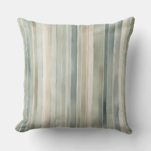 Teal Blue Sage Green Cream Distressed Stripe Throw Pillow