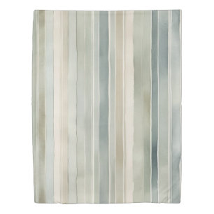 Teal Blue Sage Green Cream Distressed Stripe Twin Duvet Cover