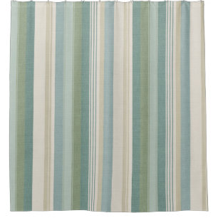 Teal Blue Sage Green Tan Cream Classic Stripes Shower Curtain