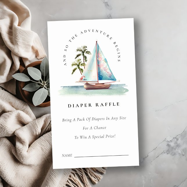 Teal Blue Sailboat Palm Diaper Raffle Baby Shower Enclosure Card (Creator Uploaded)
