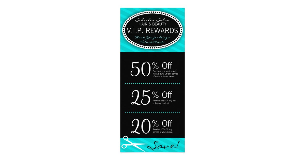 Teal Blue Salon Coupons Rack Card Zazzle