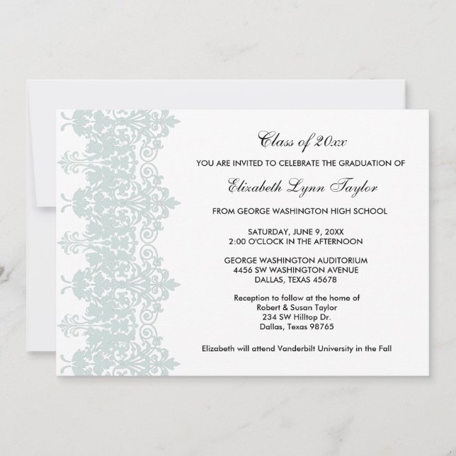 Teal Blue School Graduation Announcement (Front)