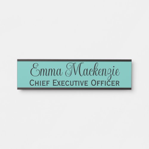 Teal Blue Script Door Sign for Office