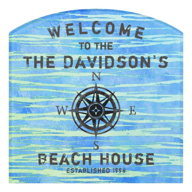 Teal Blue Sea Door Sign (Contour Front)
