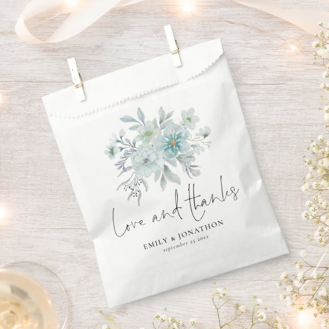 Teal Blue Sea Mist Floral Wedding Love Thanks Favor Bag (Clipped)