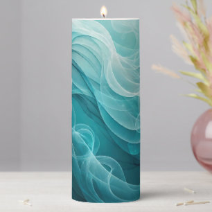 Teal Blue Sea Sky Swirly Dreamy Pillar Candle