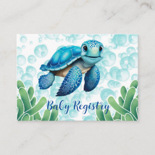 Teal Blue Sea Turtle Seaweed Boy Baby Registry Enclosure Card