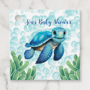 Teal Blue Sea Turtle Seaweed Boy Baby Shower Favor Tags