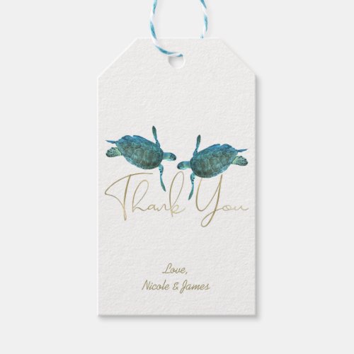 Teal Blue Sea Turtles Elegant Gold Beach Wedding Gift Tags