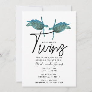 Teal Blue Sea Turtles Ocean Baby Shower Twins Invitation