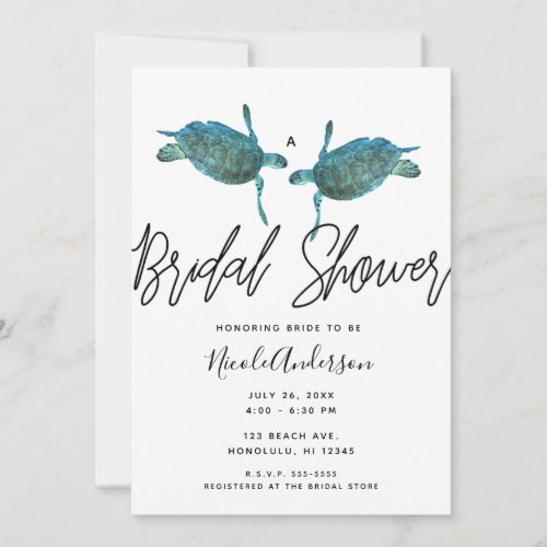 Teal Blue Sea Turtles Ocean Beach Bridal Shower Invitation