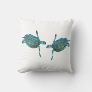 Teal Blue Sea Turtles Ocean Elegant Beach Throw Pillow