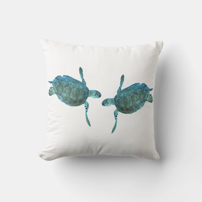 Teal Blue Sea Turtles Ocean Elegant Beach Throw Pillow (Front)