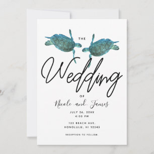 Teal Blue Sea Turtles Ocean Elegant Beach Wedding Invitation