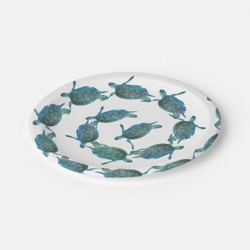 Teal Blue Sea Turtles Ocean Elegant Beach Wedding Paper Plates