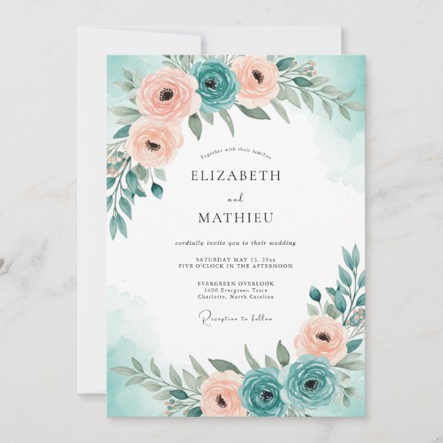 Teal Blue Serene Spring Wedding Invitation (Front)