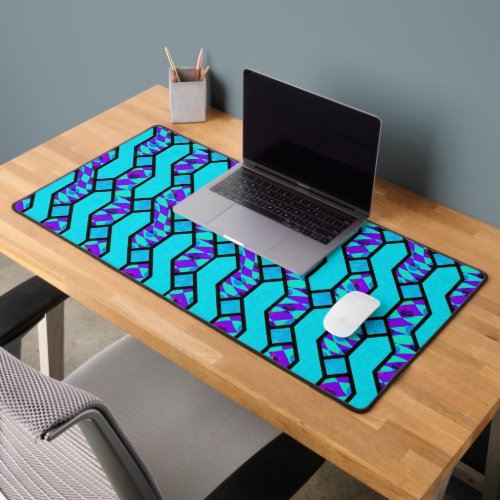 Teal Blue Shim Shim Pattern Desk Mat