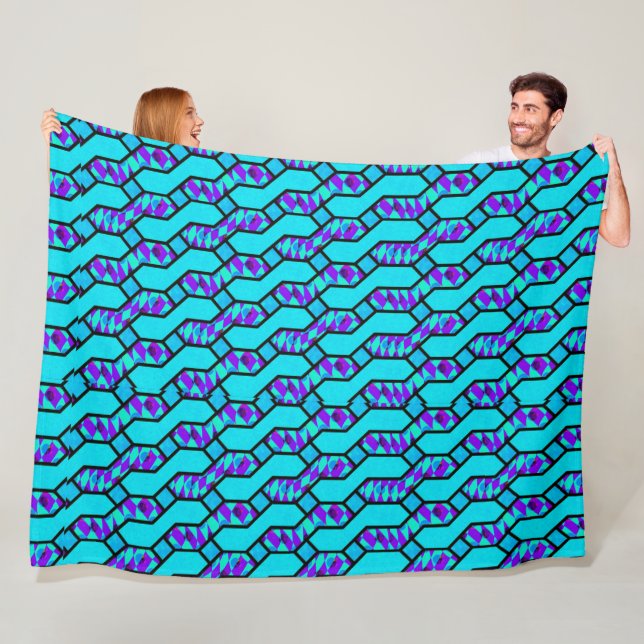 Teal Blue Shim Shim Pattern Fleece Blanket (In Situ)