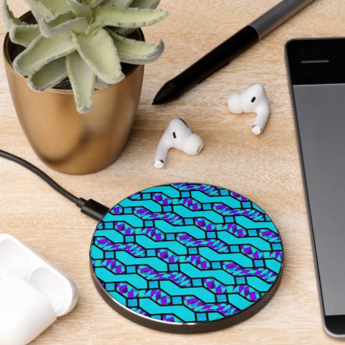 Teal Blue Shim Shim Pattern Wireless Charger