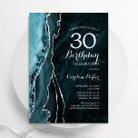 Teal Blue Silver Agate 30th Birthday Invitation<br><div class="desc">Teal blue and silver agate 30th birthday party invitation. Elegant modern design featuring turquoise watercolor agate marble geode background,  faux glitter silver and typography script font. Trendy invite card perfect for a stylish women's bday celebration. Printed Zazzle invitations or instant download digital printable template.</div>