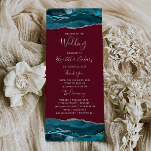Teal Blue Silver Agate Burgundy Wedding Program