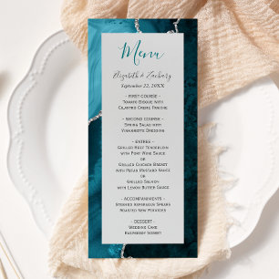 Teal Blue Silver Agate Gray Wedding Menu