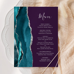 Teal Blue Silver Agate Purple Wedding Menu