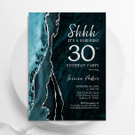 Teal Blue Silver Agate Surprise 30th Birthday Invitation