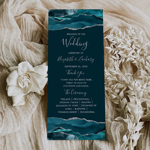 Teal Blue Silver Agate Wedding Suite Program