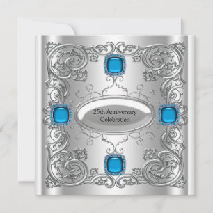 Teal Blue Silver Anniversary Party Invitation