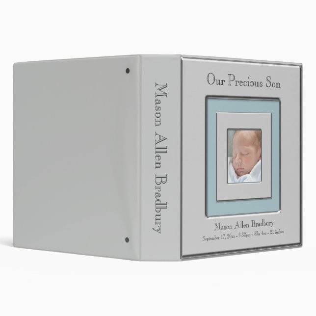 Teal Blue  Silver Baby Boy Photo Album Binder (Background)