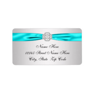 Teal Blue Silver Diamond Return Address Label