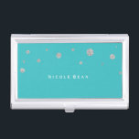 Teal Blue & Silver Dots Business Card Holder<br><div class="desc">Customize with any text or leave it blank.</div>