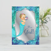 Teal Blue Silver Mermaid Under The Sea Baby Shower Invitation (Standing Front)