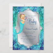Teal Blue Silver Mermaid Under The Sea Baby Shower Invitation (Back)