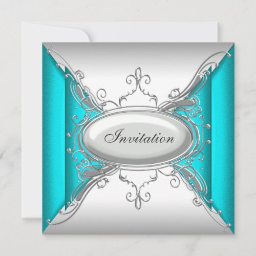 Teal Blue Silver Party Invites
