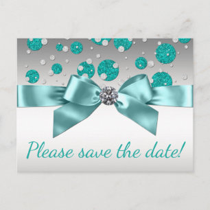 Teal Blue Silver Save The Date Announcement Postcard