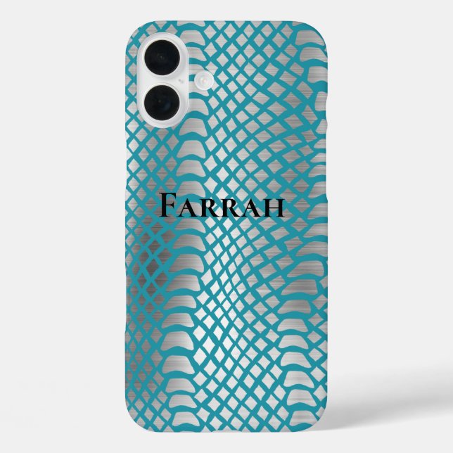 Teal Blue Silver Snake Print Case-Mate iPhone Case (Back)
