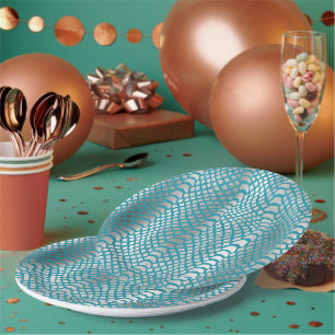 Teal Blue Silver Snake Print Paper Plates
