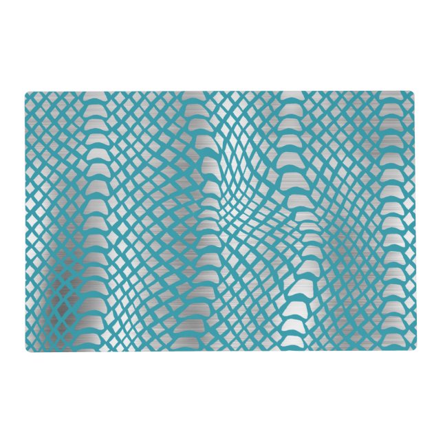 Teal Blue Silver Snake Print Placemat (Front)