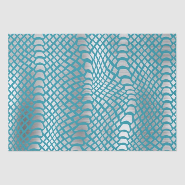 Teal Blue Silver Snake Print Tissue Paper (Front)