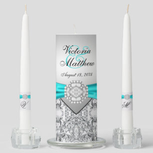 Teal Blue Silver Unity Candle Set