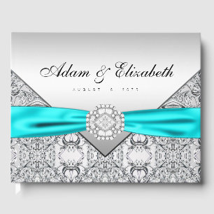 Teal Blue Silver Wedding Guest Book