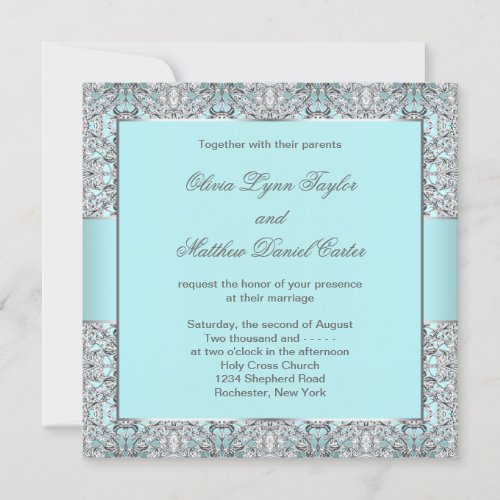 Teal Blue Silver Wedding Invitation Templates
