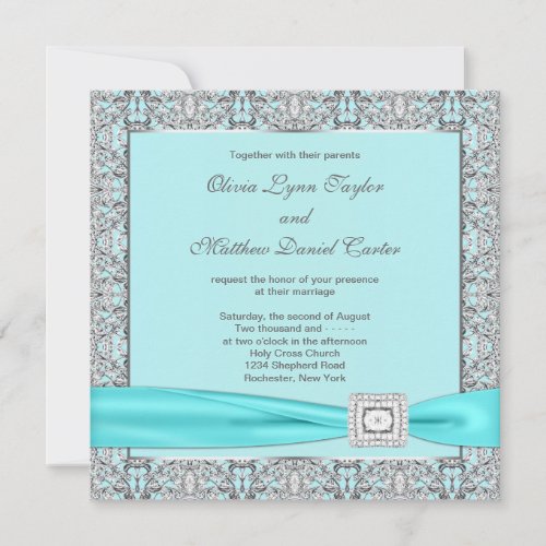 Teal Blue Silver Wedding Invitation Templates