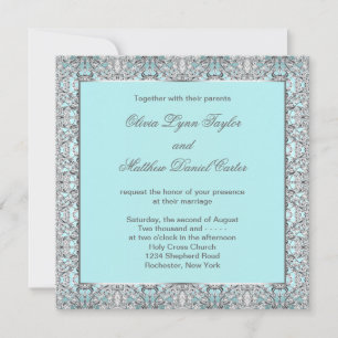 Teal Blue Silver Wedding Invitation