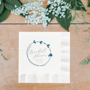 Teal Blue Simple Heart Wreath Bridal Shower Napkins